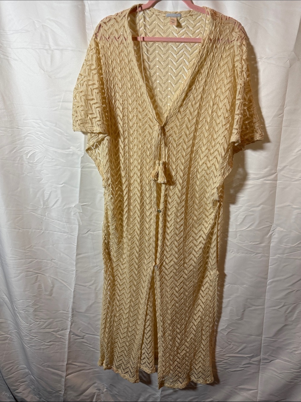 Eberjey Cream Crochet Maxi Dress with Tassel Tie